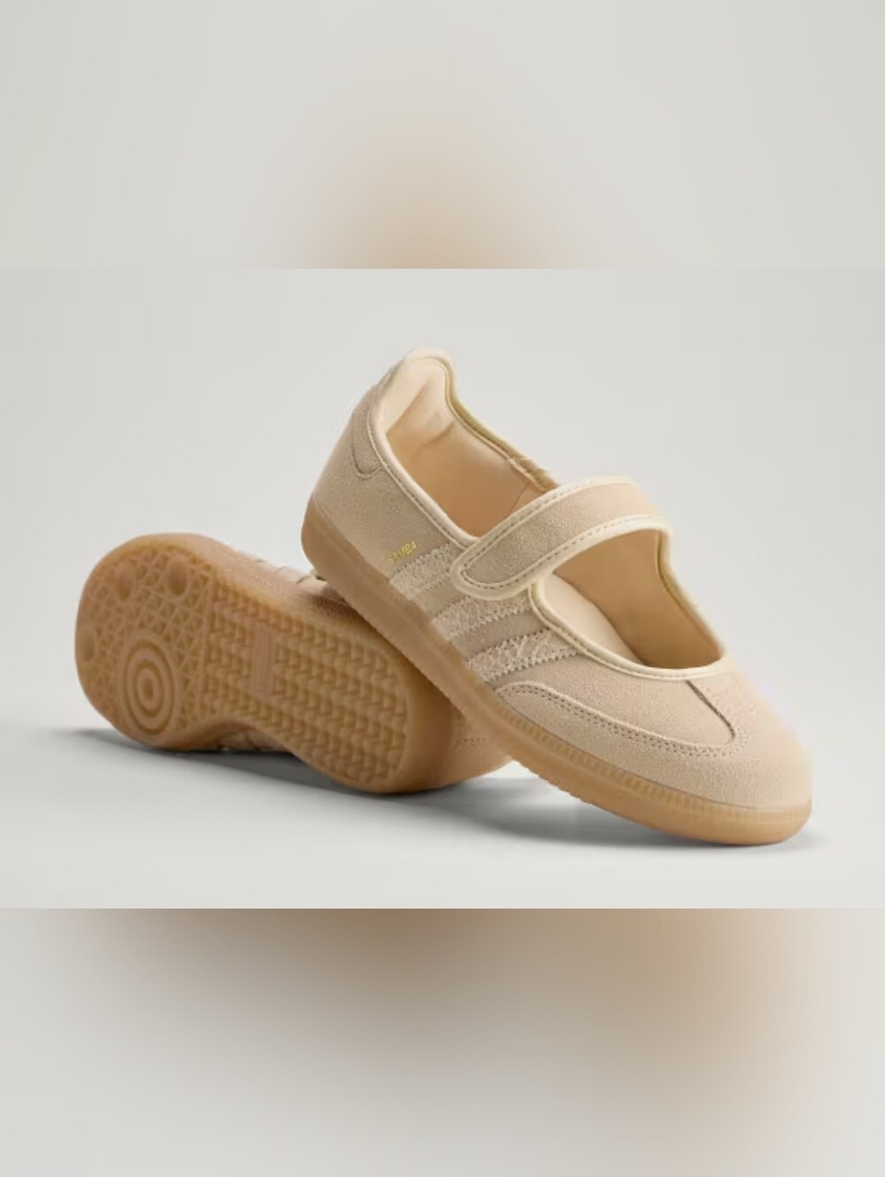 Adidas Women Samba Jane Neutral Beige Mary Jane Sneakers with Velcro Strap